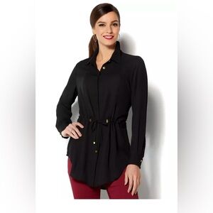 IMAN Sheer Black Tie Waist Tunic with Gold Accents, NWT 🆕, Size XS